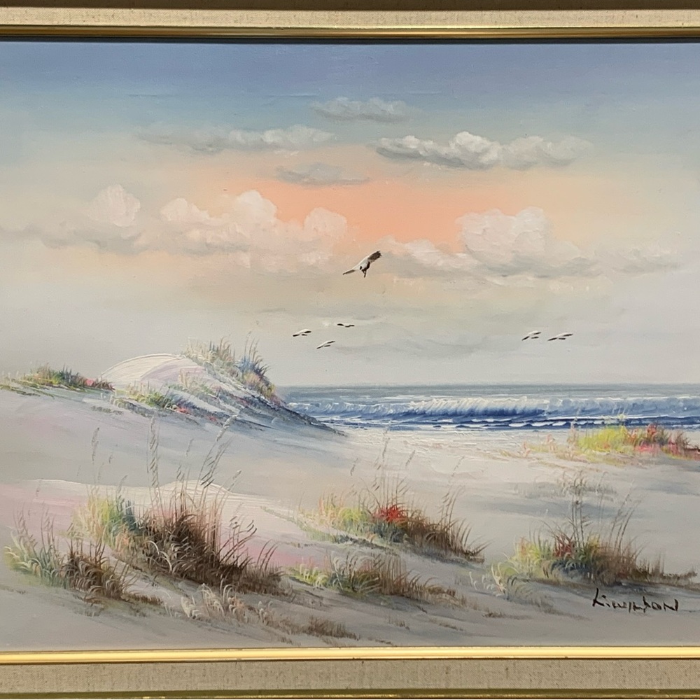 Sand Dunes Beach Coast with Sea Birds Signed by Artist